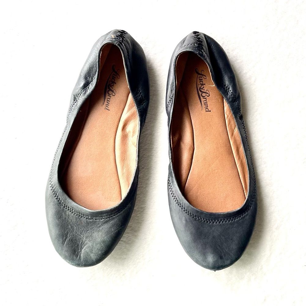 Lucky Brand Black Leather Ballet Flats Size 8